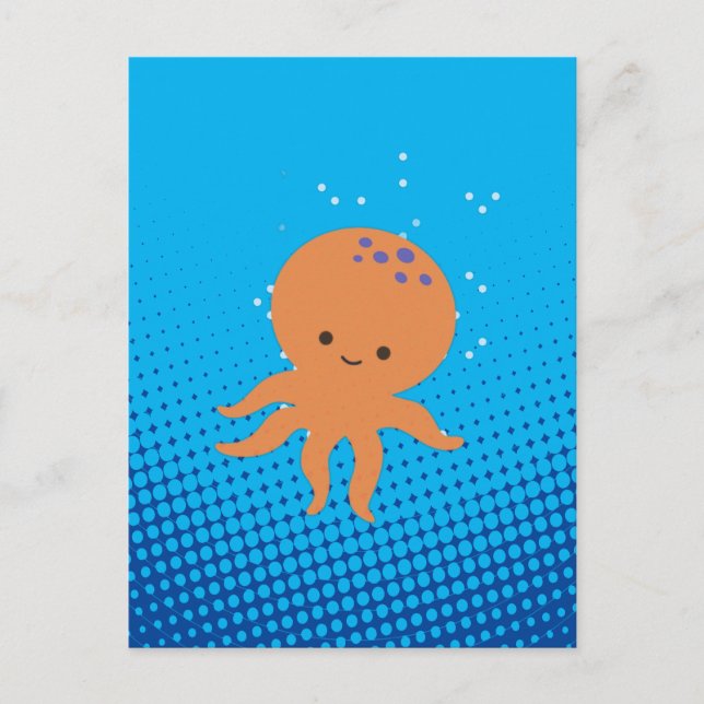 Cute Cartoon Octopus Blue Ocean Postcard (Front)