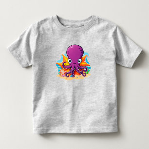 Cute Cartoon Octopus On Sunny Beach With Shells Toddler T-Shirt