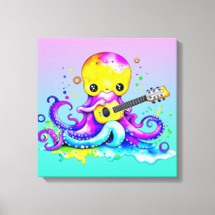Cute Cartoon Octopus Playing the Guitar  Canvas Print