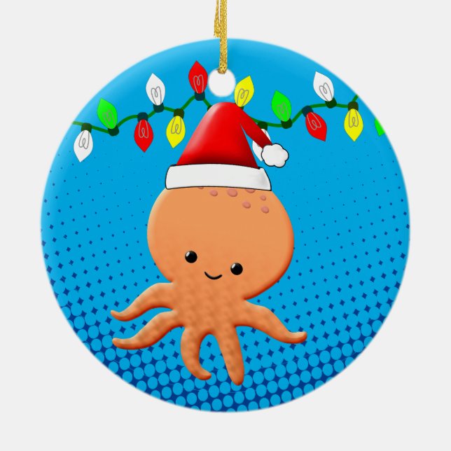 Cute Cartoon Octopus Santa Hat Christmas Lights Ceramic Tree Decoration (Back)