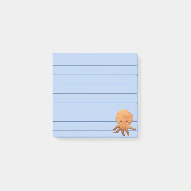 Cute Cartoon Octopus With Faux Wood Print Post-it Notes (Front)