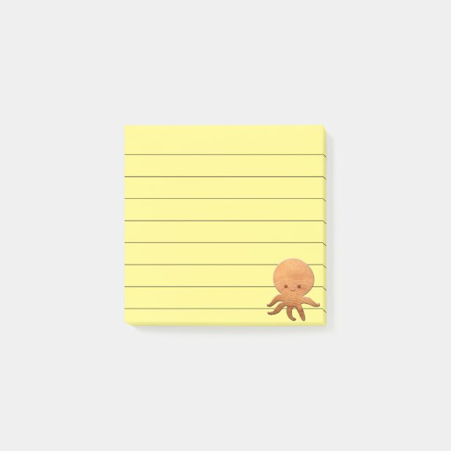 Cute Cartoon Octopus With Faux Wood Print Post-it Notes (Front)