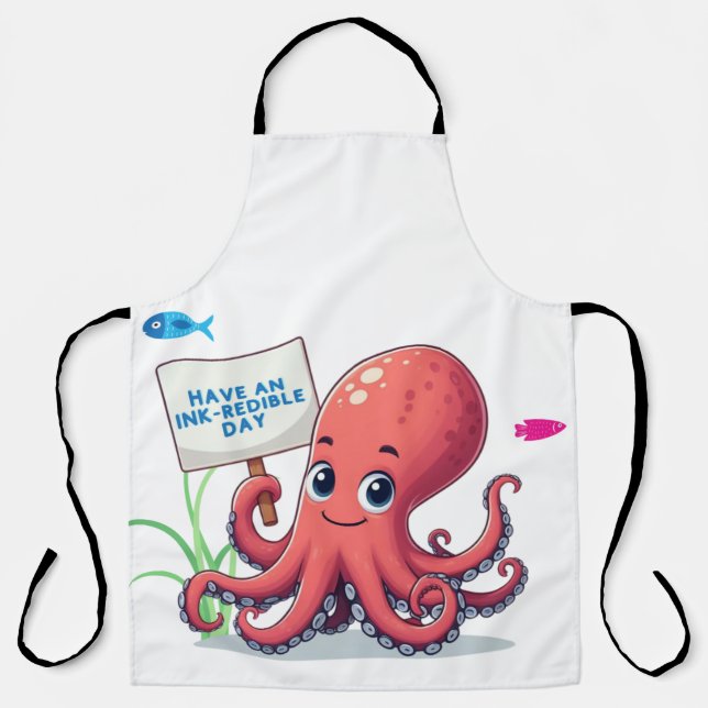 Cute, cartoon octopus with fish apron (Front)