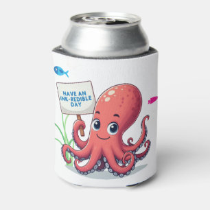 Cute, cartoon octopus with fish can cooler