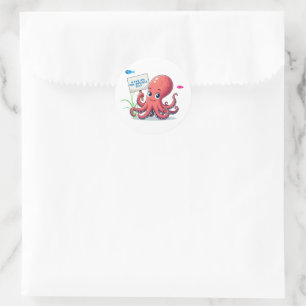 Cute, cartoon octopus with fish classic round sticker