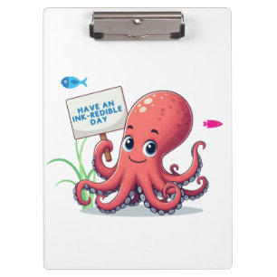 Cute, cartoon octopus with fish clipboard