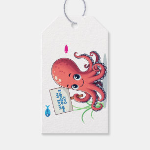 Cute, cartoon octopus with fish gift tags