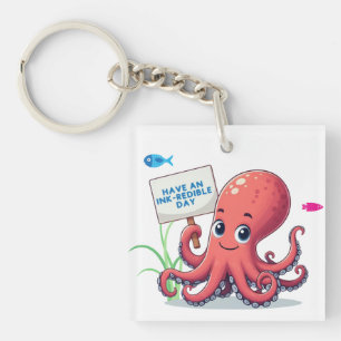 Cute, cartoon octopus with fish key ring