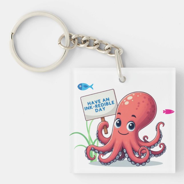 Cute, cartoon octopus with fish key ring (Front)