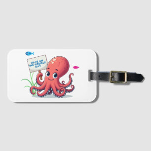 Cute, cartoon octopus with fish luggage tag