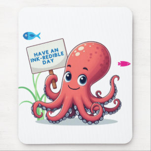 Cute, cartoon octopus with fish mouse pad