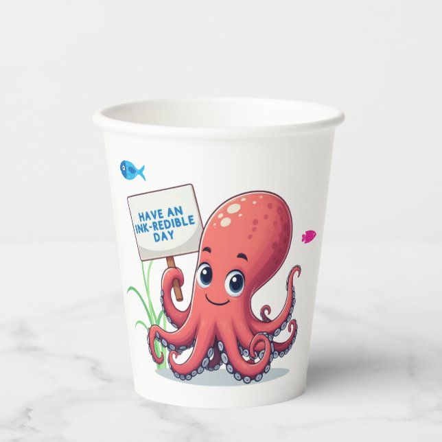 Cute, cartoon octopus with fish paper cups (Front)