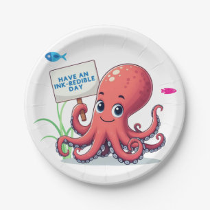 Cute, cartoon octopus with fish paper plate