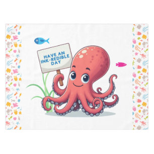 Cute, cartoon octopus with fish tablecloth