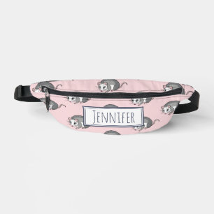 Cute Cartoon Opossum Pattern Name Pink Bum Bags