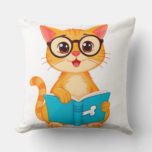Cute Cartoon Orange Cat Wearing Glasses Cushion