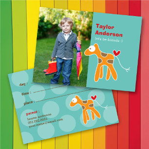 Cute Cartoon Orange Giraffe Photo Kid's Play Date Calling Card