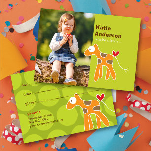 Cute Cartoon Orange Giraffe Photo Kid's Play Date Calling Card