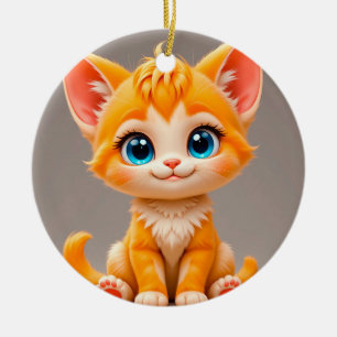 Cute Cartoon Orange Kitten Ceramic Tree Decoration
