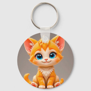 Cute Cartoon Orange Kitten Key Ring