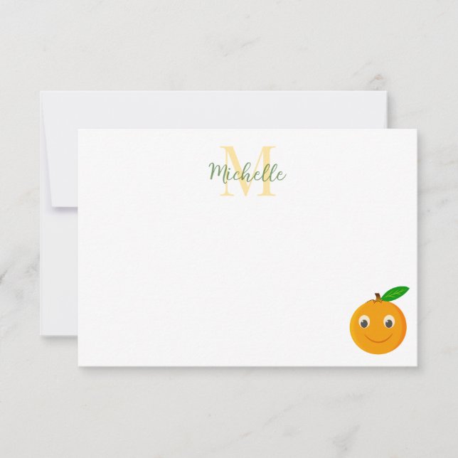 Cute Cartoon Orange Personalised Monogram Card (Front)