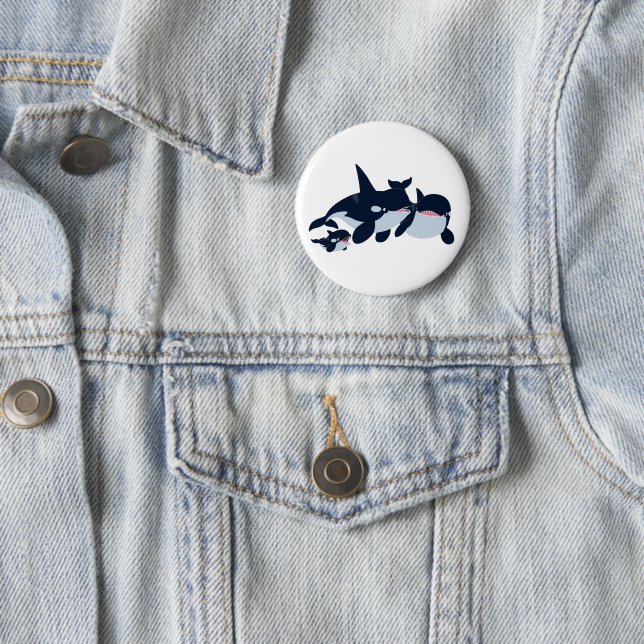 Cute Cartoon Orca Family Button Badge (In Situ)