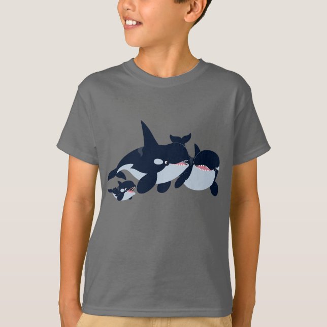 Cute Cartoon Orca Family Kids T-Shirt (Front)