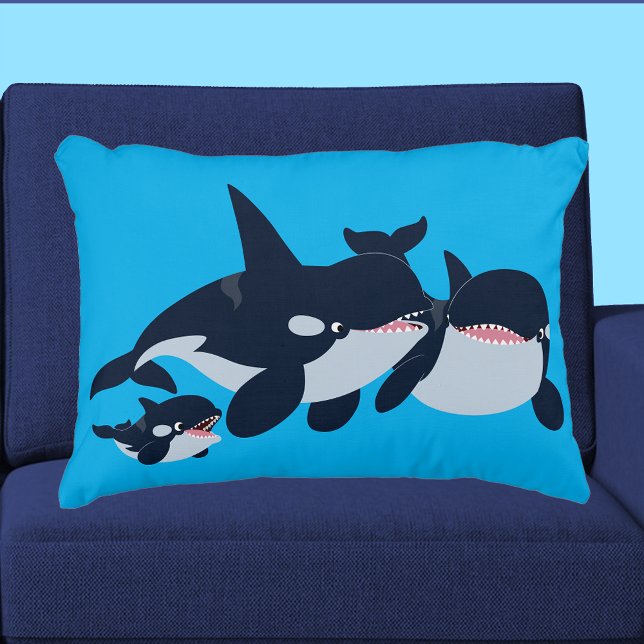 Cute Cartoon Orca Family Throw Pillow (Creator Uploaded)
