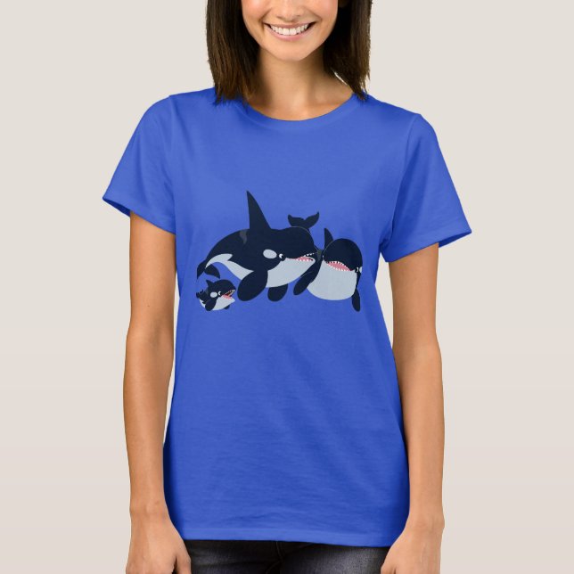 Cute Cartoon Orca Family Women T-Shirt (Front)