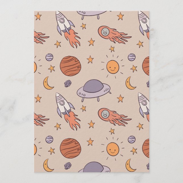 Cute Cartoon Outer Space Seamless Pattern Design Invitation (Front)