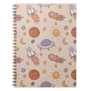 Cute Cartoon Outer Space Seamless Pattern Design Notebook