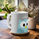 Cute Cartoon Owl - Blue and Grey Custom Name Coffee Mug<br><div class="desc">A modern and simple owl with trendy colours. You can add a name,  monogram or other custom text. If you need to move the art around,  click on the customise button to make changes.</div>