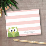 Cute Cartoon Owl - Coral and Green with Stripes Post-it Notes<br><div class="desc">A modern and simple owl with trendy colors. You can add a name,  monogram or other custom text. If you need to move the art around,  click on the customize button to make changes.</div>