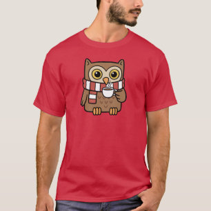 Cute Cartoon Owl Drinking Coffee Lover Gift T-Shirt