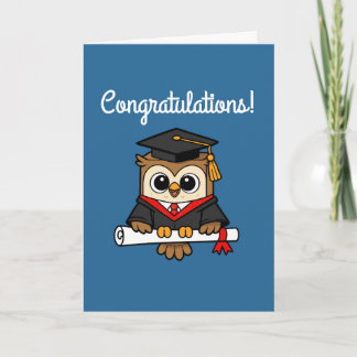 Cute Cartoon Owl Graduation Congratulations Blue Card