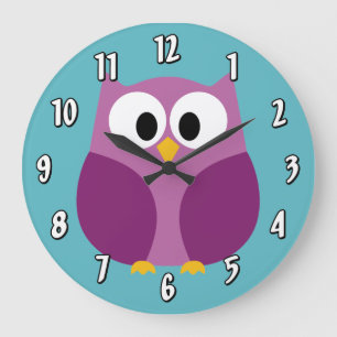 Cute Cartoon Owl in bright colours Large Clock
