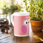 Cute Cartoon Owl in Pink and Coral Bone China Mug<br><div class="desc">A modern and simple owl with trendy colours. You can add a name,  monogram or other custom text. If you need to move the art around,  click on the customise button to make changes.</div>