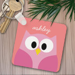 Cute Cartoon Owl in Pink and Coral Key Ring<br><div class="desc">A modern and simple owl with trendy colors. You can add a name,  monogram or other custom text. If you need to move the art around,  click on the customize button to make changes.</div>