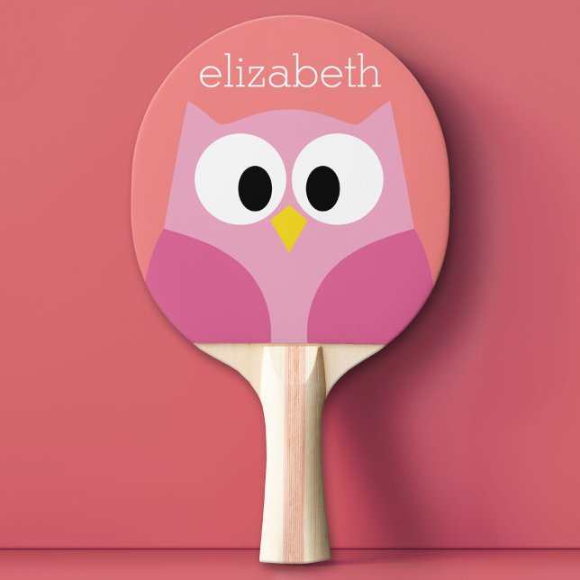 Cute Cartoon Owl in Pink and Coral Ping Pong Paddle (Custom Pink Pong Paddle)
