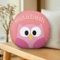 Cute Cartoon Owl in Pink and Coral