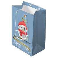 Cute Cartoon Owl in Red Hat and Scarf