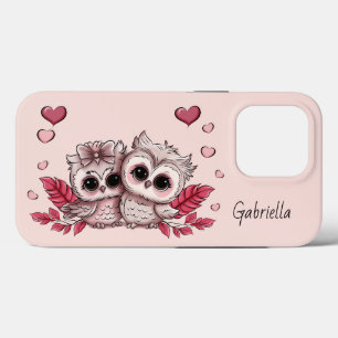 Cute Cartoon Owl Lovers Heart Valentine’s Day iPhone 13 Pro Case