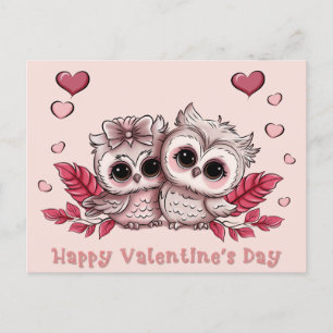 Cute Cartoon Owl Lovers Hearts Valentine’s Day Postcard
