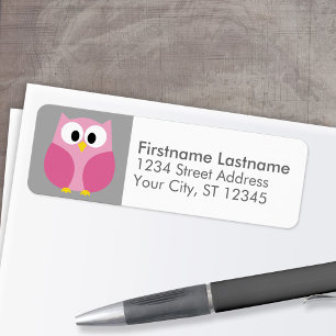 Cute Cartoon Owl - Pink and Grey Custom Name
