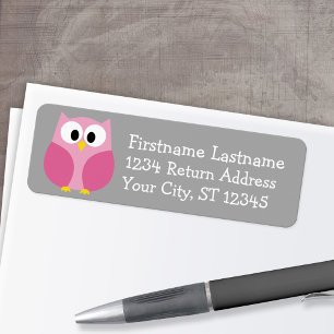 Cute Cartoon Owl - Pink and Grey Custom Name