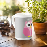 Cute Cartoon Owl - Pink and Grey Custom Name Bone China Mug<br><div class="desc">A modern and simple owl with trendy colours. You can add a name,  monogram or other custom text. If you need to move the art around,  click on the customise button to make changes.</div>