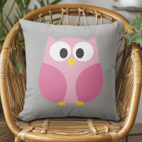 Cute Cartoon Owl - Pink and Grey Custom Name