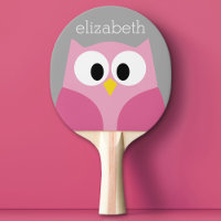 Cute Cartoon Owl - Pink and Grey Custom Name