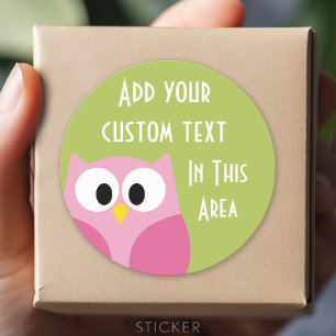 Cute Cartoon Owl - Pink and Lime Green Classic Round Sticker