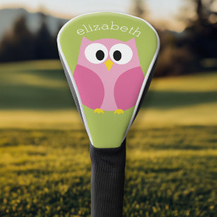 Cute Cartoon Owl - Pink and Lime Green Golf Head Cover
